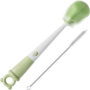 JOYMOOP Silicone Bottle Brush & Straw Cleaner Brush Set, Multi-Functional Bottle Washer for Sports Water Bottle,Glassware,Vase,and Narrow Neck Containers,Green