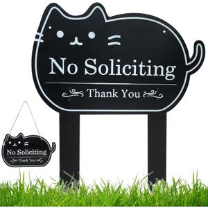 No Soliciting Sign for House Funny Metal No Soliciting Yard Sign, Two Methods to Use,No Solicitation Sign for Home and Business(Black, Cat)