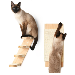 Cat Wall Shelves - Four Step Cat Shelf with Scratch Board, Mounted Cat Shelves, Sturdy Cat Wall Furniture for Indoor Cats