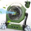 Ausic 8 Inch Portable Misting Fan with Light, 3 Speeds, Green, Modern Style, Rechargeable, Battery Operated, Outdoor, Table Fan