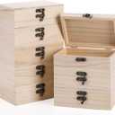 yarlung 8 Pack Unfinished Wooden Boxes for Crafts, 6x4x2 Inch Small Keepsakes Box Jewelry Storage Unpainted DIY Gifts Box for Treasure Chest, Art Hobbies, Hinged Lid with Front Clasp