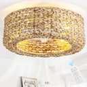 0139-4H Handwoven Rattan Boho Ceiling Fans with Lights Remote Control Flush Mount Fandelier Low Profile Caged for Bedroom,4-Light,20"