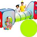Kiddey Tunnel and Ball Pit Play Tent | 3pc Pop Up Toddler Gym Tunnels with Tents for Kids, Toddlers, Infants Boys & Girls | Indoor & Outdoor Gift Game | Baby Crawling Pits for Playground