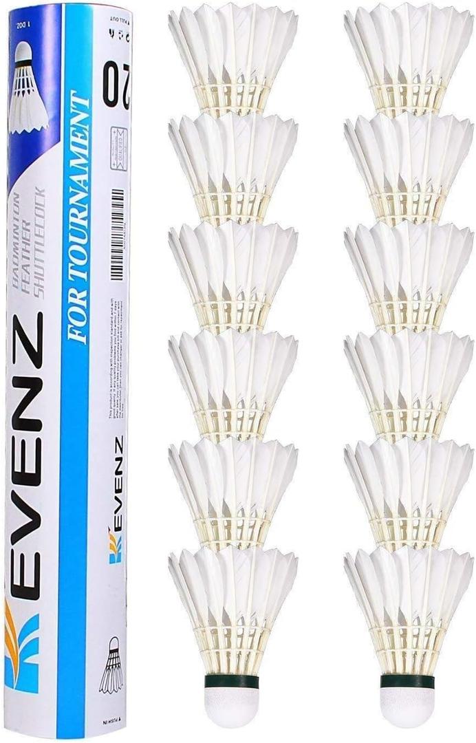 KEVENZ Goose Feather Badminton Shuttlecocks with Great Stability and Durability, High Speed Badminton Birdies (White, 12 Pack)