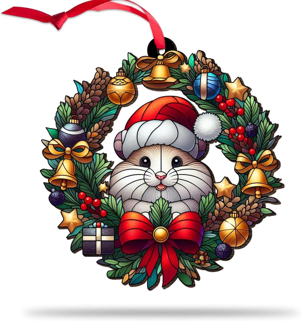 5 x Hamster Christmas Ornaments, Hamster Gifts for Men Women, Hamster Custom Shape Wooden Ornament, Cute Animal Gift for Hamster Lovers on Birthday Xmas Holiday, Hamster Ornaments for Tree Decor