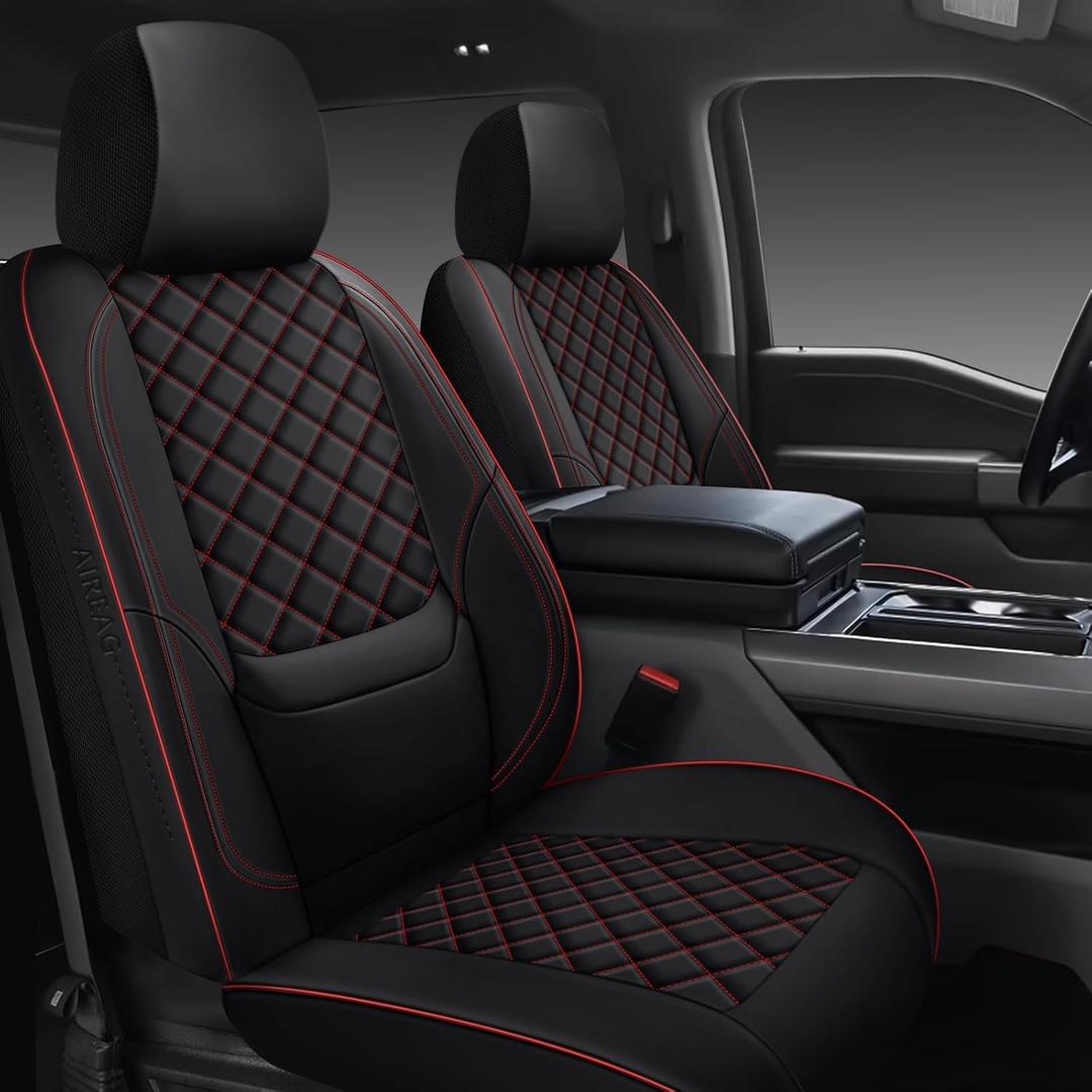 F150 Seat Covers 2015-2026 Full Set, Truck Interior Sets with Lumbar Support Custom Fit for Ford F150 2015-2026, F250/F350/F450 2017-2026 Super Duty Crew Cab XLT XL Lariat Platinum, BlackRed