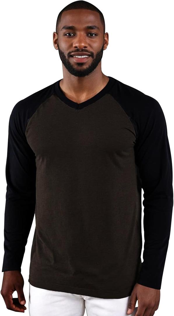Mens T-Shirts V Neck Fashion Casual Cotton Baseball Stylish with Raglan Long Sleeves Dark Gray/Black XL