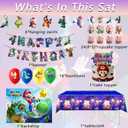 Birthday Party Decorations,50PCS latest Mario Cartoon Theme Supplies - 1 large cake plugin, 1 Backdrop, 1 Banner,6 decorative pendants, 1 Tablecloth, 24 Cake Toppers, 16 Latex Balloons.