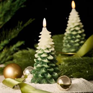 BRONYPRO 2 Pcs Christmas Tree Flickering Flameless Candles, Real Wax LED Candles Battery Operated, Christmas Home Wedding Decor, Set of 2, White-to-Green (7.3" X 3.5")