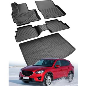 All Weather Car Floor Mats for Mazda CX5: 2013 2014 2015 2016 (1st Gen), Automotive Cargo Liner Full Set Accessory, Cutsom Fit for Mazda CX-5 SUV Tray Carpet Black Rubber Accessories Trunk Mat