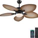 Wiviniya 52 Inch Tropical Ceiling Fans with Lights, Palm Leaf Outdoor Ceiling Fan with Light for Patios Porch Bedroom, Remote/APP Control, Reversible Quiet DC Motor, Dimmable LED, Wood Grain