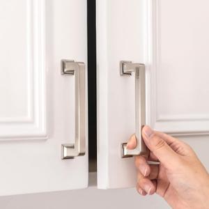 homdiy 20 Pack 3 Inch Brushed Nickel Cabinet Pulls, Solid Heavy-Duty Zinc Alloy Kitchen Handles, Modern Square Drawer Pulls for Cupboard, Dresser, Wardrobe (3" Hole Center)