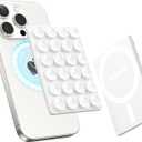 amBand Magnetic Suction Mirror Window Phone Holder, Sticky Grip Double Sided Mount for iPhone, Gym Bathroom Kitchen, Hands-Free for Makeup FaceTime Shower Viewing with MagSafe Accessories, Frost White