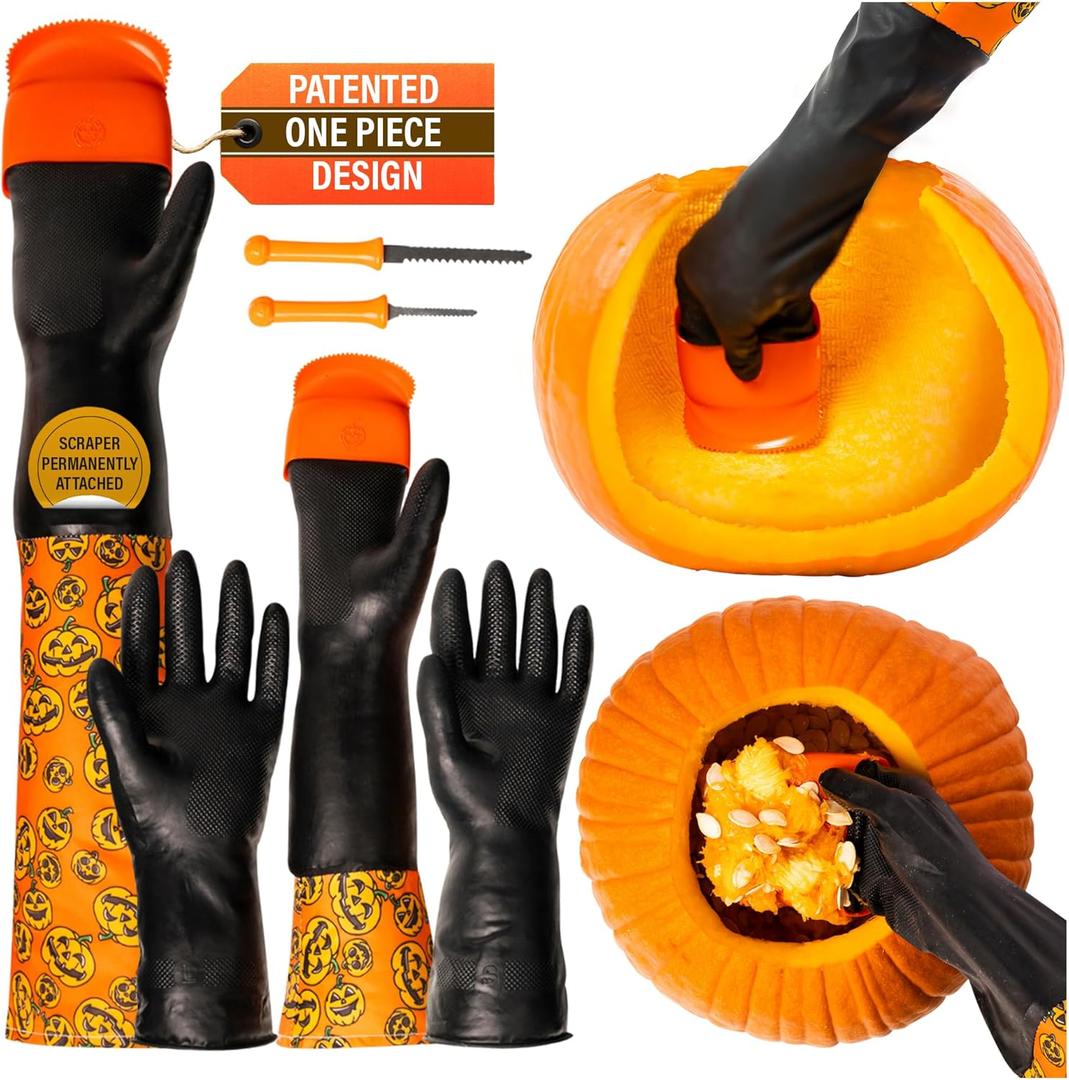 Pumpkin Scraper Glove  As Seen On Shark Tank - Mess Free and Fun Pumpkin Carving Kit  Carve and Clean Jack-O-Lantern Guts with Ease and Zero Mess on Your Hands! (Kids Kit)