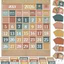 Sinload Classroom Calendar Pocket Chart Set Calendar Bulletin Board Set Seasons Festival Weather Pocket Chart for Classroom Decoration Back to School Supplies(Modern Boho,Linen Color)