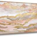 Abstract Pink Canvas Wall Art Framed Gold Abstract Line Artwork for Living Room Decor Canvas Art Bedroom Pictures Office Decoration for Wall 30x60in, 29"x58"
