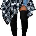 YBSKG Womens Plaid Skirts Elastic High Waist Tie Front Asymmetrical Hem Pleated Mini Skirt, Medi