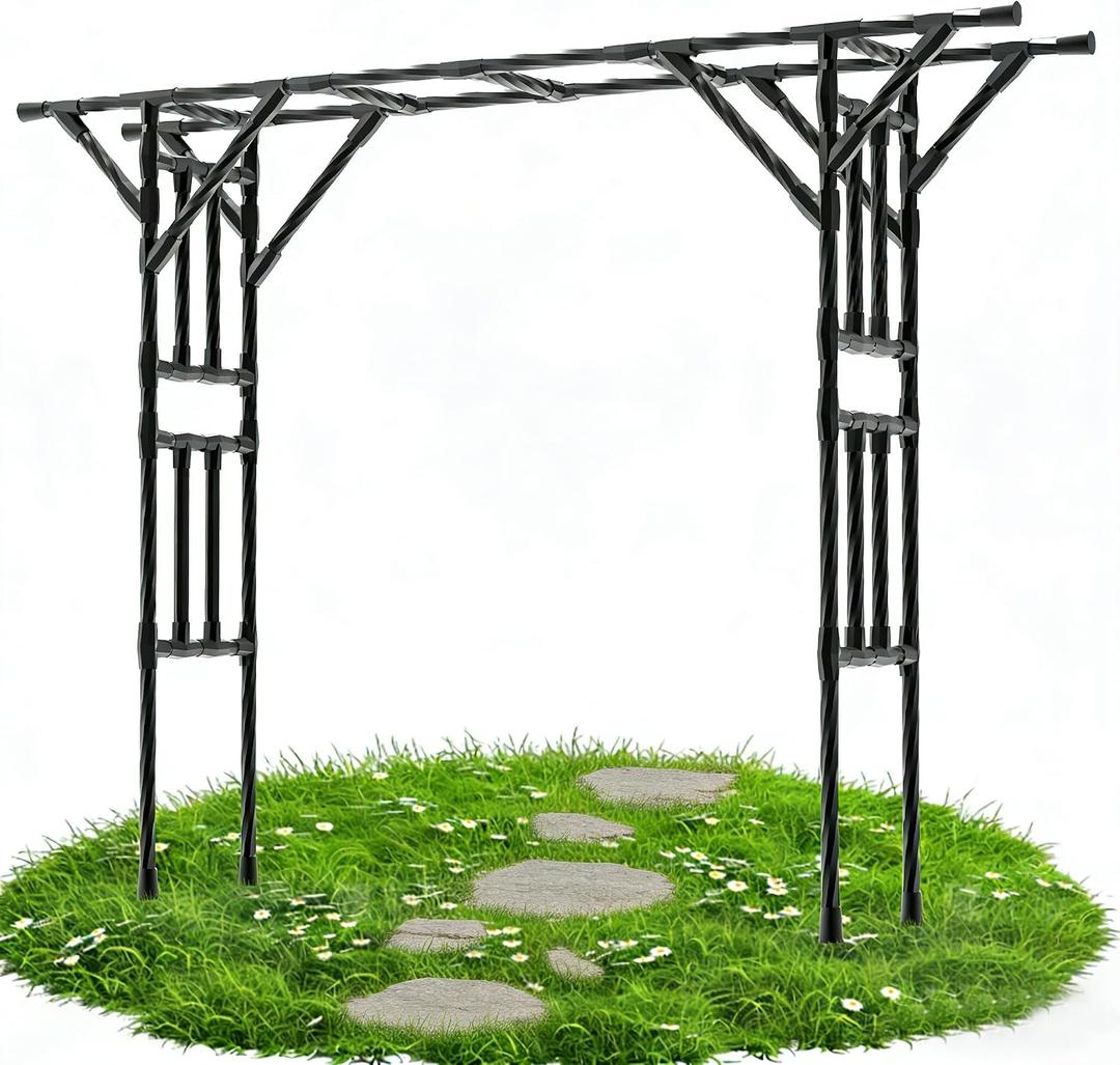 Garden Arch Trellis - 141.7" L106.3" H Extra Large Flat Top Arbor Trellis with Coated Steel Pipe, Trellis for Climbing Plants Outdoor, Heavy Duty Abor Archway for Wedding Decor(25MM Pipe)