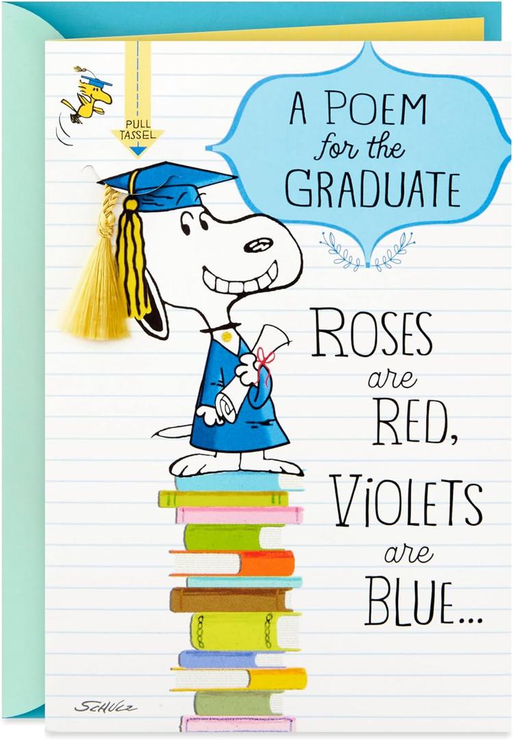 Hallmark Peanuts Graduation Card with Sound (Snoopy, Cap and Gown) for High School, Kindergarten, Middle School, College and College Graduates