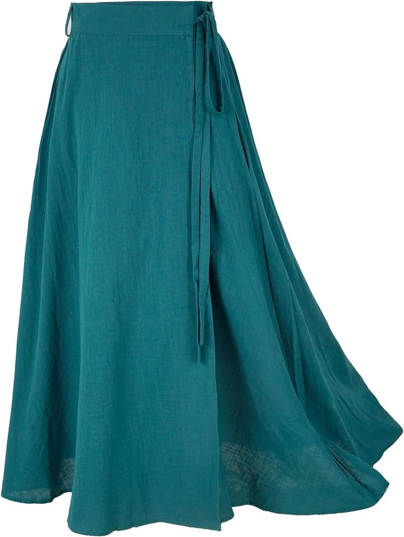 Women's Linen Wrap Skirt Casual Maxi Skirt Vintage A line Linen Skirt (Z2973xgn)