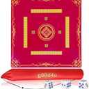 Mahjong Mat, 3mm Thick Noise Reducing Mahjong Mat for Tables 31.5x31.5 Inch Waterproof Surface with Drawstring Storage Bag - Durable Non-Slip Design for Poker Cards Dominoes and Tile Games (Red)