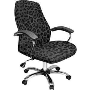 Black Leopard Print Office Chair Cover, Removable Computer Chair Slipcovers with Elastic Bottom Universal Rotating Desk High Back Seat Washable Chair Seat Protector-L