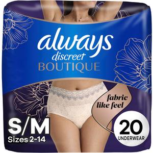 Always Discreet Boutique Incontinence and Postpartum Underwear for Women, Maximum Protection, S/M, Rosy, 20 Count (Packaging May Vary)