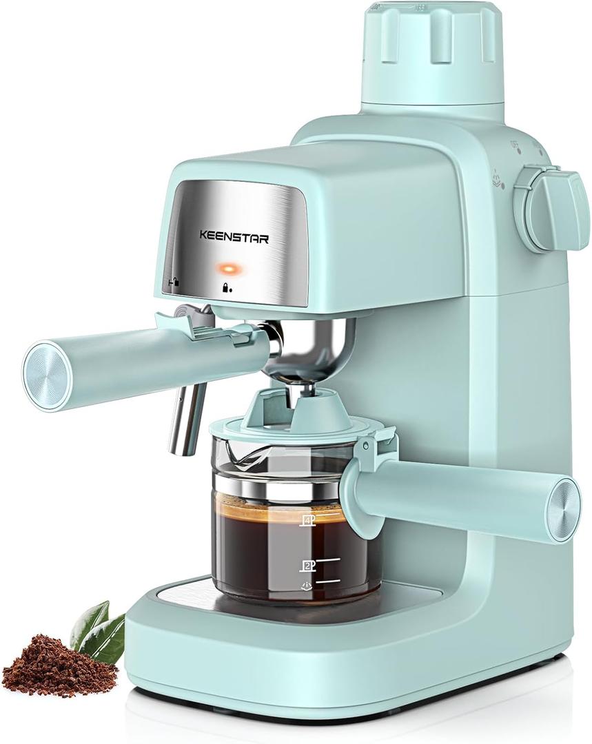 KEENSTAR 3.5Bar Espresso Machine with Milk Frother, 800W Compact Espresso and Cappuccino Machine with Preheating Function, 4 Cup Espresso Maker for Cappuccino or Latte, Gift for Coffee Lover (Lakeblue)