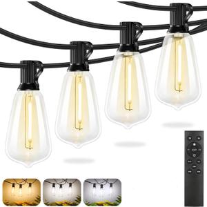 Brightever 60FT Outdoor String Lights with Remote, 3 Color in 1 LED String Lights for Outside with 19 Shatterproof ST38 LED Bulbs, 3 Modes 2 Timer Outside Lighting for Patio, Deck, 2700K/4000K/5000K