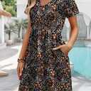 WIHOLL Dresses for Women 2026 Casual Summer V Neck Babydoll Dress Short Sleeve Fashion Beach Vacation Clothes (Black, L)