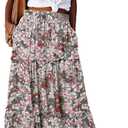 EARKOHA Womens Boho Maxi Skirt 2026 Summer Cruise Casual High Waist Tie Flowy Long Skirt with Pockets For Beach Vacation (XX-Large, White Floral)