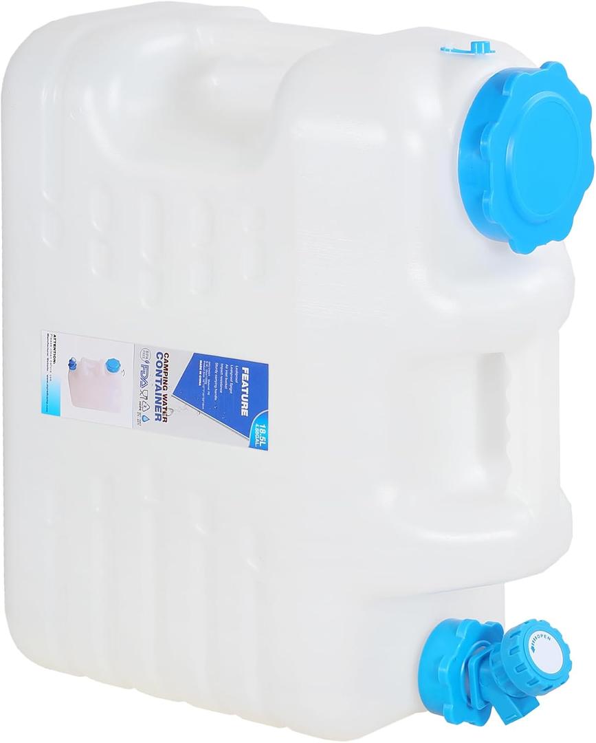 REDCAMP 5 Gallon/18.5L Portable Water Container with Spigot, Camping Water Jug, Water Container,Large Water Tank,Portable Emergency Water Storage for Camping,Car,Hiking,Hurricane Supplies (625.6 Ounces, White)