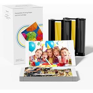 Compatible with Liene 4x6" Photo Printer Ink Cartridges M100/M200/M110/M210 Photo Paper 80 Sheets Paper & 2 Refill, for Amber Series DHP512/DHP513/DHP514/DHP515, Dye Sublimation, No Fade