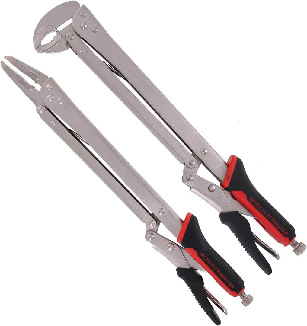 Monster&Master Long Reach Pliers Set, 15 Inch Extra Long Needle Nose Plier Set Includes, 90 degree corner, 45Bent Nose Pliers, Plier Tool Set for Narrow Spaces, 2Pcs
