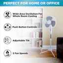 EZ-CHILL 16 Oscillating Pedestal Fan, 3-speed Options, 90-Degree Oscillating Head, Adjustable Height and Tilt, Powerful Air Flow, White, MTSP15-16AZ