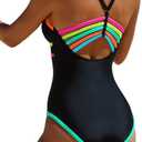 popvil Women One Piece Swimsuit 2026 Sexy Neon Color Block Bathing Suit for Women Back Strappy Low Back Slimming Swimwear, Large