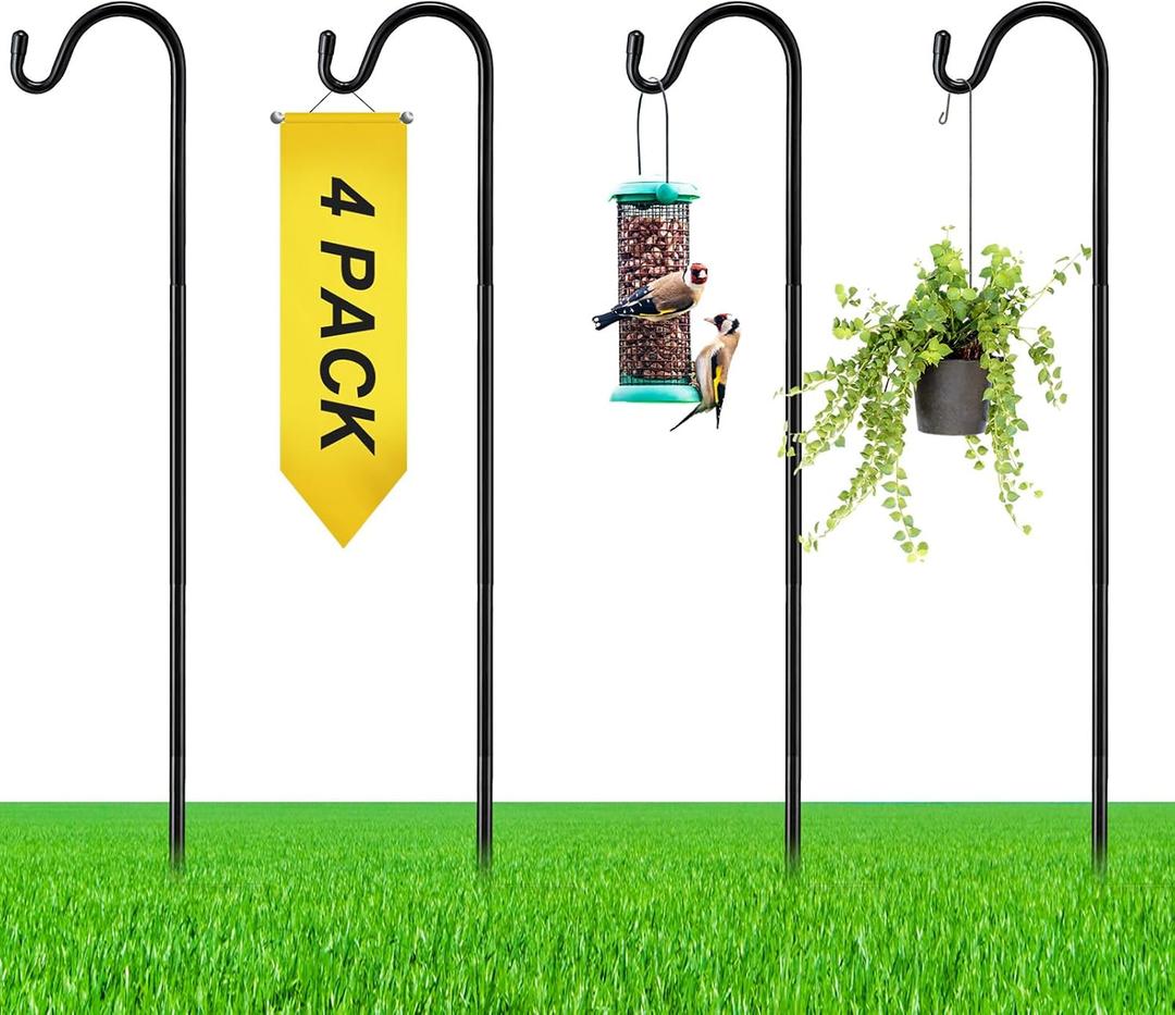 4 Pcs 45 Inch Shepherds Hook for Outdoor Adjustable Bird Feeder Pole Metal Steel Shepard Hooks for Hummingbird Stand Feeder Pole for Garden Plant, Lantern, Hanging Wedding Decor