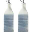 Ceramic Olive Oil Dispenser Bottle, Olive Oil Holder for Kitchen Cooking and Vinegar Dispenser Set with Tray & Pour Spout, 12oz/350ml