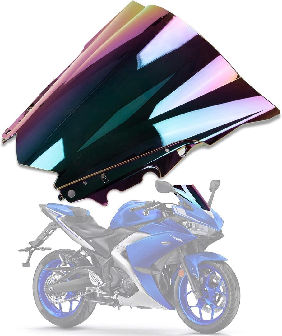 PSLER Windshield Windscreen Double Bubble for YZF R3 R25 2014-2018 2014 2015 2016 2017 2018(Iridium)