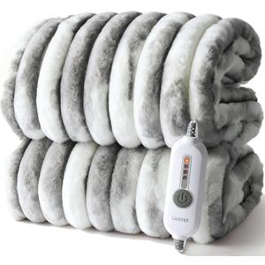 GarveeHome Electric Blanket Heated Throw, Heated Blanket Cozy Faux Rabbit Fur with 4 Heating Levels & 4 Hours Auto Off, Over-Heat Protection, Machine Washable, ETL Certification, Marble Gray 50"x60"