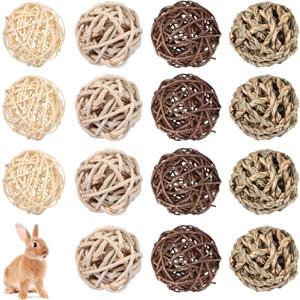 Skylety 15 Pieces Small Animal Chew Balls Rabbits Bunny Treat Chew Toys Guinea Pigs Chinchilla Balls Rolling Activity Play Grass Toys for Pet Teeth Grinding Gnawing Biting(Classic Style,1.97")