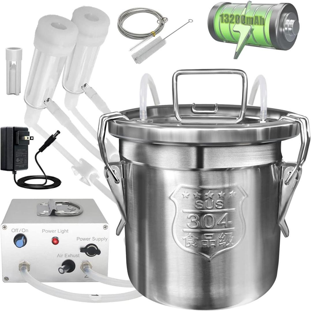 6L Goat Milking Machine, Rechargeable Battery Powered Speed Adjustable Pulsating Vacuum Pump, 304 Stainless Steel Milk Bucket with Auto Stop Check Valve Goat Milker Machine (Pro Model) (Battery Milker 6L, for Goat)