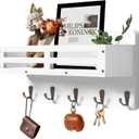 Key Holder Wall Mount Farmhouse Key Hooks for Wall with Mail Organizer Decorative Key Rack with 5 Sturdy Hooks for Dog Leash, Sunglasses, Rustic, Paulownia Key Hanger for Entryway
