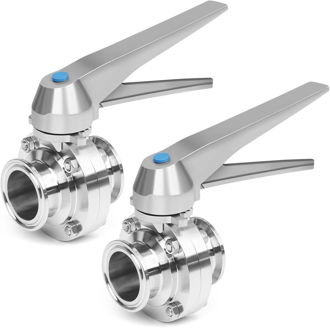 2 Inch Butterfly Valve 2 Pcs Sanitary Stainless Steel 304 with Trigger Handle Tri Clamp Butterfly Valve