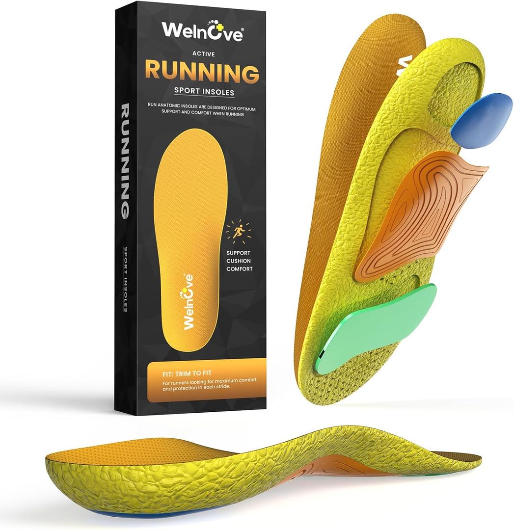 Welnove Performance Running Sport Insoles  Shock Absorption Athletic Inserts Lightweight & Thin Design with Energy Return Technology  Enhance Performance, Endurance & Foot Alignment-L (L:Women's 10.5-11.5 / Men's 8.5-9.5)