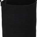 Black Cotton Rope Laundry Basket Hamper for Clothes Woven Storage Basket for Living Room Bedroom Boho Tall Rope Baskets for Blanket Toys Pillow Towels Baby Nursery Hamper Bin Large (Regular)