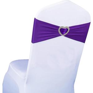 Purple Chair Sashes 25 Pack Spandex Purple Sashes for Chairs Covers Universal Stretch Chair Sashes Band with Heart Buckle Slider for Wedding Banquet Party Decorations