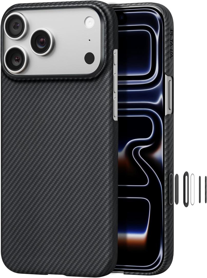 pitaka for iPhone 17 Pro Case 6.3" with Camera Control Button, Compatible with MagSafe, Ultra-Slim Case with Caseless Touch Feeling, 600D Aramid Fiber Woven, Black/Grey(Twill)