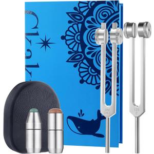Ckakra Weighted Tuning Forks Set with Genuine Gemstone Base, Complete Set for Effective Sound Therapy,Gem-Feet for Deeper Resonance & Enhanced Vibration,Odorless Silicone Activator,OM136.1+OTTO128