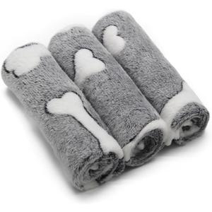1 Pack 3 Puppy Blankets Super Soft Warm Sleep Mat Grey Cute Print Blanket Fluffy Fleece Pet Blanket Flannel Throw Dog Blankets for Small Dogs Puppy Dogs Fluffy Cats,Bone-Small(23"x15")